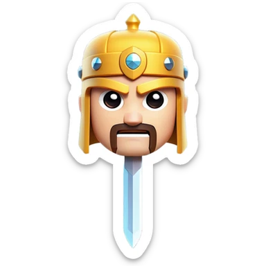 Clash of Clans aesthetic: Cinematic Playful Pixel 3D Sword Portrait Emoji, rendered in a 3D vector-style similar to standard emojis with minimal shading and bold, simplified shapes. A compact, distinct form with signature details, softly glowing with a pixelated adventure charm. Simplified yet unmistakably iconic, highly detailed and consistent, glowing with a soft radiance and high shine. Stylized with a touch of classic pixel-art charm and a soft glowing outline, capturing the essence of a beloved gaming relic with a friendly, playful manner! sticker
