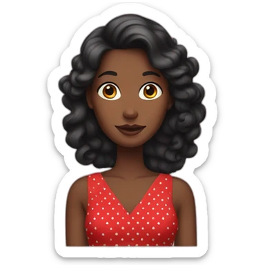 Black long haired woman who wears classic red dresses with polka dots sticker