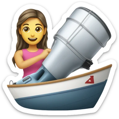 Girl using hair dryer to dry sail of boat sticker
