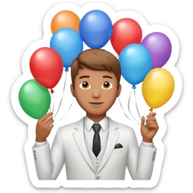 Birthday male with ballons in white suit sticker