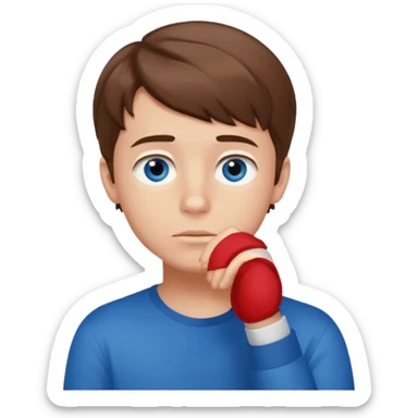 boy thinking with one hand on his chin sticker