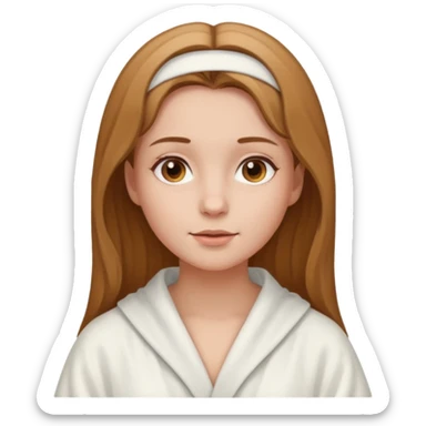 girl having facial wearing white robe, light brown coloour sticker