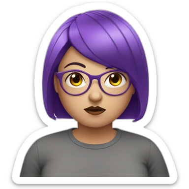 aggressive overweight girl with a purple bob, nose piercing and round glasses sticker