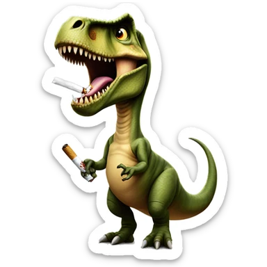 T rex smoking a cig sticker