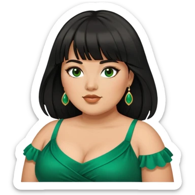Plus size Latina female with bangs black long hair with emerald dress sticker