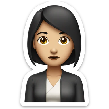 Black haired Asian woman with worried expression, hands on waist sticker