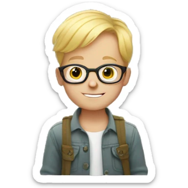 Blonde boy with glasses holding a lot of plants sticker