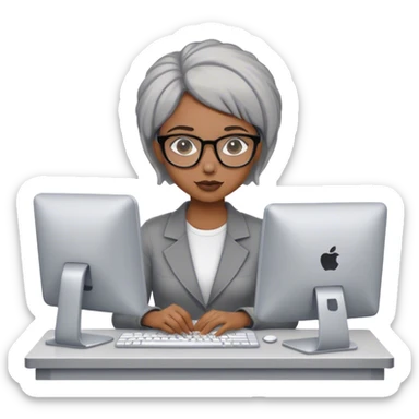 Light skinned Black girl with glasses shot natural gray haircut working on computer sticker