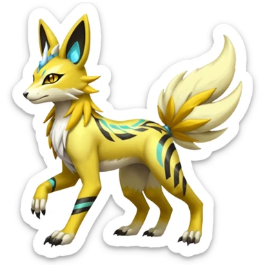 Tribal Exotic Meloetta-Zeraora-Renamon-Protogen-Palkia-hybrid-fusion-Fakémon-creature, full body sticker