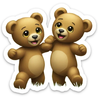 2 teddy bears dancing on 
 grass sticker