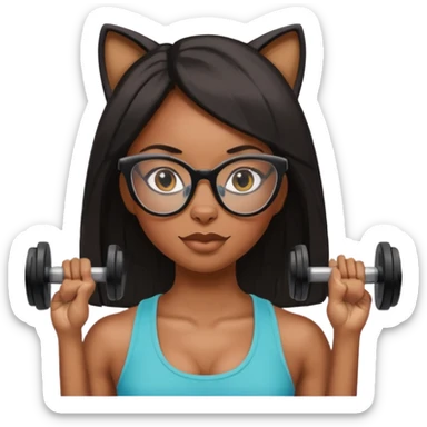 Negra,cabelo liso,óculos com armação de gato segurando peso de academia sticker