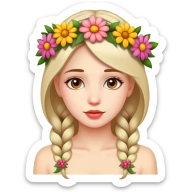 Beautiful girl with flowers on her head sticker
