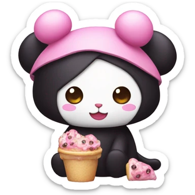 Kuromi Sanrio wearing foodie with pink skull sticker