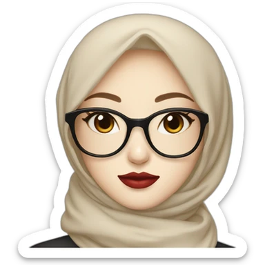 Beauty asian woman wear hijab and glasses pale skin red lips sticker