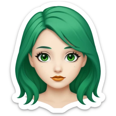 Emoji woman Emerald green hair long, fair skin, and eye black  sticker