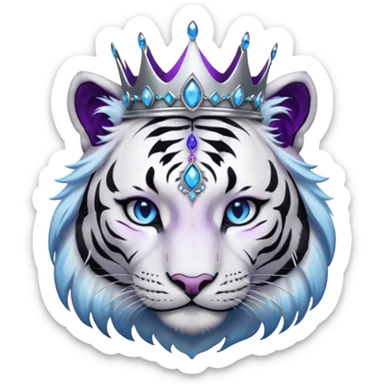 ESO Female white/black tiger khajiit leader of the umbral rose, glowing blue eyes, glowing blue 'third eye' gem; purple gemmed silver crown/tiara sticker