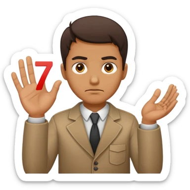 man frowning holding up numbers 6 in left hand and 7 in right hand sticker