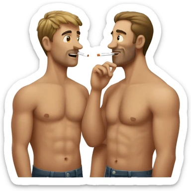 Two shirtless men smoking a cigarette  sticker