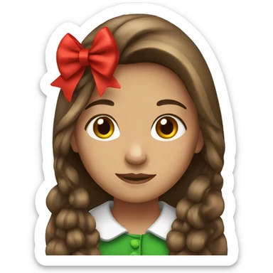 girl with long brown hair and Christmas bow sticker