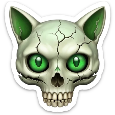 Zombie cat skull with green eyes sticker