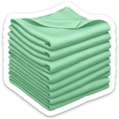 stack of soft square cloths with slightly textured fuzzy surfaces and cleanly folded edges pastel green color light neatly layered no spray dirt or extras soft lighting subtle shadows emoji scale sticker