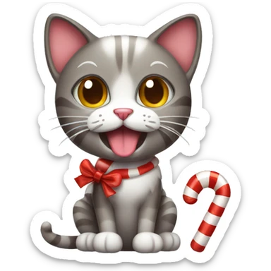 Cat with candy cane sticker
