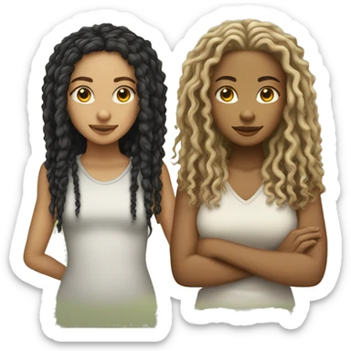 Two light skin girls one with dreadlocks one with curly hair sticker