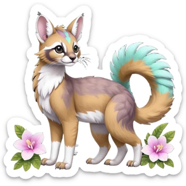Colorful dark tropical pale light fruity pastel white glorious iridescent divine exotic cute cool beautiful beautiful fantasy-caracal-civet-genet-sergal-vernid-Gryphon-Cacomistle-Trico-oncilla-animal-Fakémon-hybrid-fursona (full body) sticker