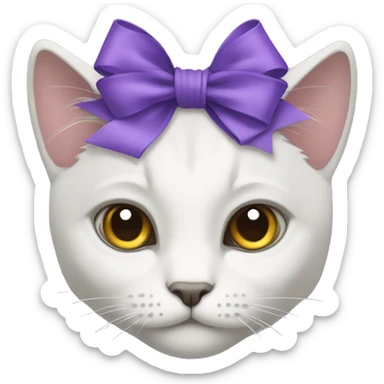 white gray mixed cat with purple bow sticker