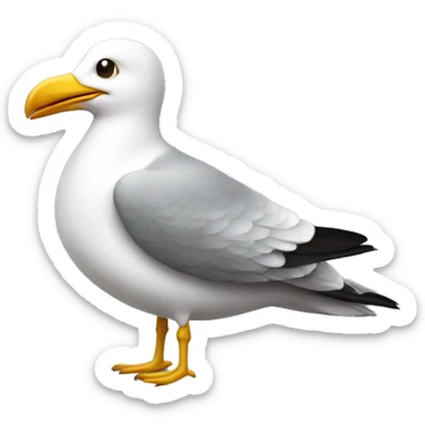 A humanoid seagull wearing a suit holding a coffee cup sticker