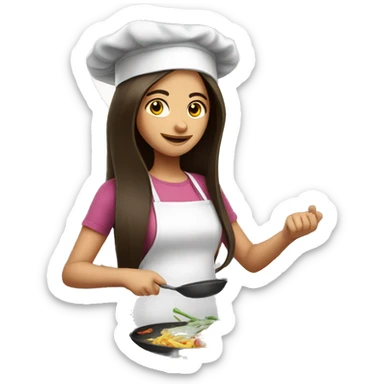 Brunette long straight hair girl making dinner in a cook hat sticker