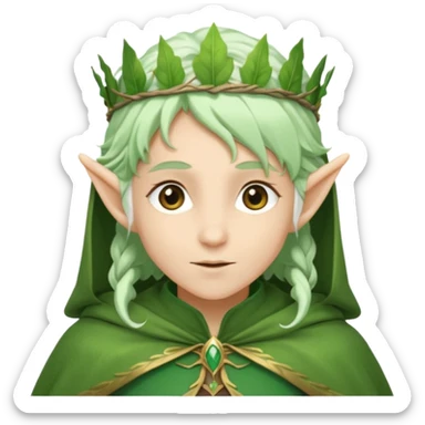 Forest Elf – elegant green-skinned elf with leaf crown and cloak, white hair sticker