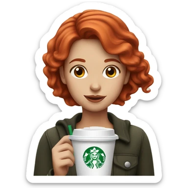 Red head girl drinking Starbucks sticker