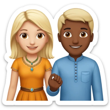 Indian man and blonde woman holding hands sticker