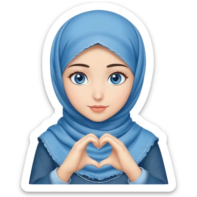 Turkish beautiful finish Konya girl blue eyes with denim hijab islamic dress and making heart with hands sticker