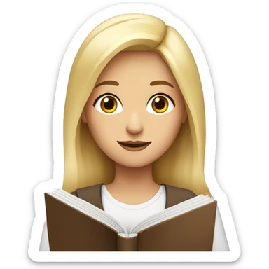 blonde woman with brown eyes shrugs shoulder with english book  sticker