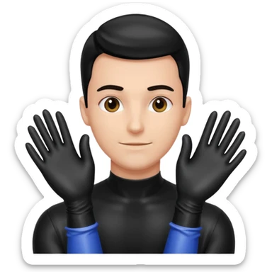 shiny black latex gloves on male hands sticker