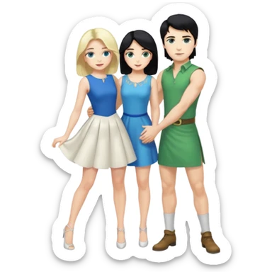 2 Person, prince, upright, black Hair, blue eyes, whole body, Woman, blonde Hair, Green eyes, bending knee, sleveless White Dress, sticker