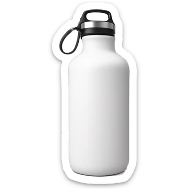 white water bottle with a rounded white lid,It has a flexible white handle strap that is secured by stainless steel attachments on both sides of the lid base, allowing the handle to arch upward over the top for easy carrying. sticker