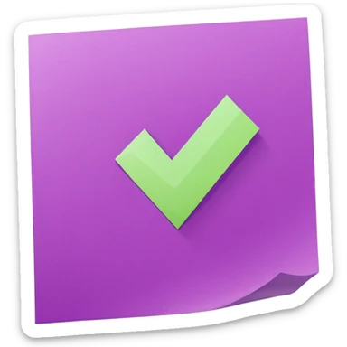 purple post-it note with green checkmark sticker