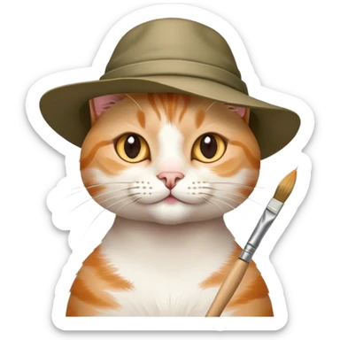 cat creative artist in a hat and with a brush sticker