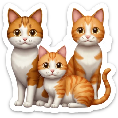 3 cats different colours including brown tabby and white, light patchy calico, and ginger and white sticker