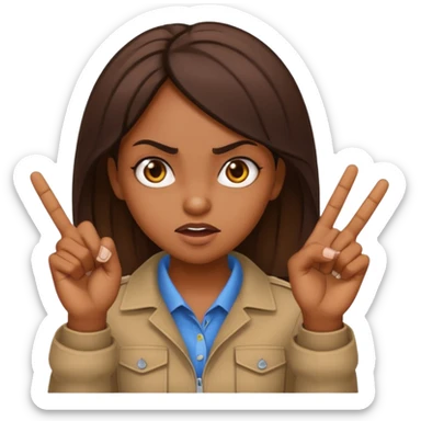 A brown skin girl holding up two middle fingers with a mad expression  sticker