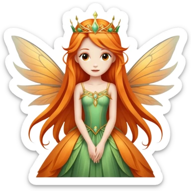 Fairy Queen with long orange hair and beautiful wings and beautiful dress sticker