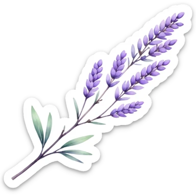 The art style is clean line art with delicate watercolor textures, pastel colors, and a dominant palette of lavender, soft lilac, and muted purple. Let the branch be more elongated and one sticker
