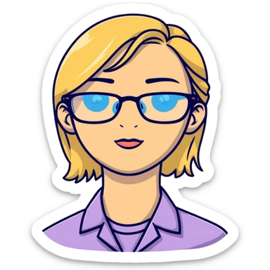 blonde 40 year old woman with blue eyes and glasses sticker