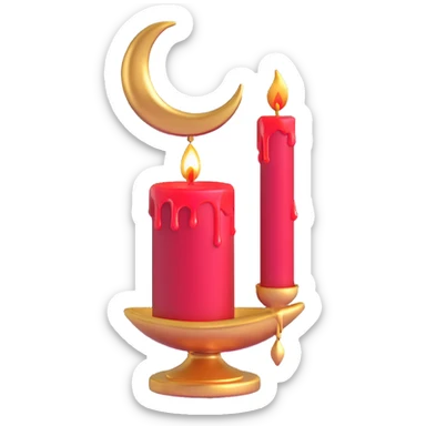 dripping red candle in a gold holder with a crescent moon in the background sticker