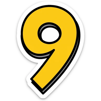 Number 9 on a yellow volumetric background sticker
