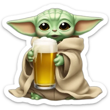 Baby yoda with a beer sticker