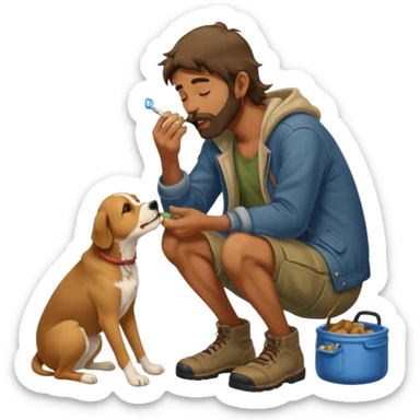 a homeless man licking dogs feet sticker